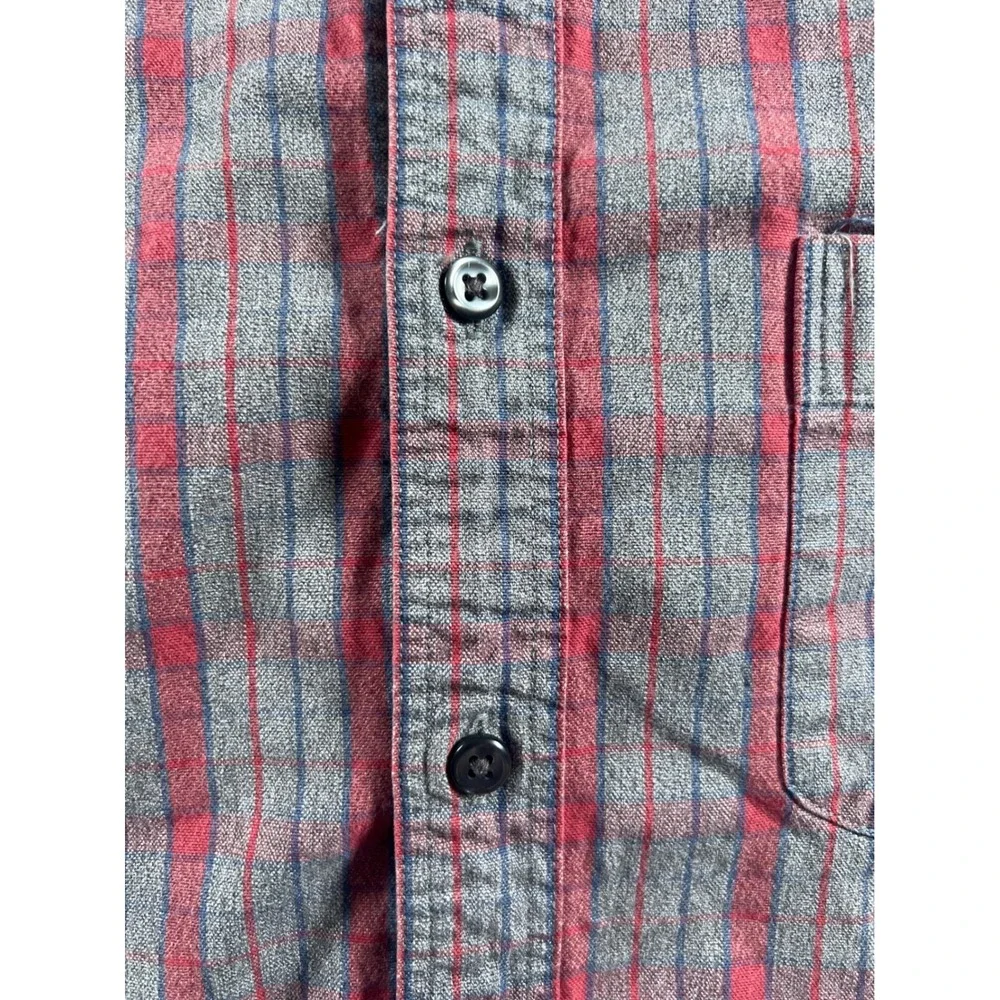 J. Crew Mens L Long Sleeve‎ Button Down Shirt Plaid Casual Gray Red Cotton Fall